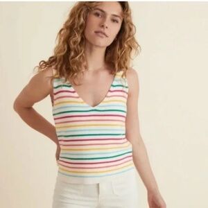 SMALL Marine Layer 100% Cotton Finley Sweater Tank in Oat Stripe